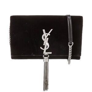 Yves Saint Laurent Black Velvet Clutch with Silver Accents